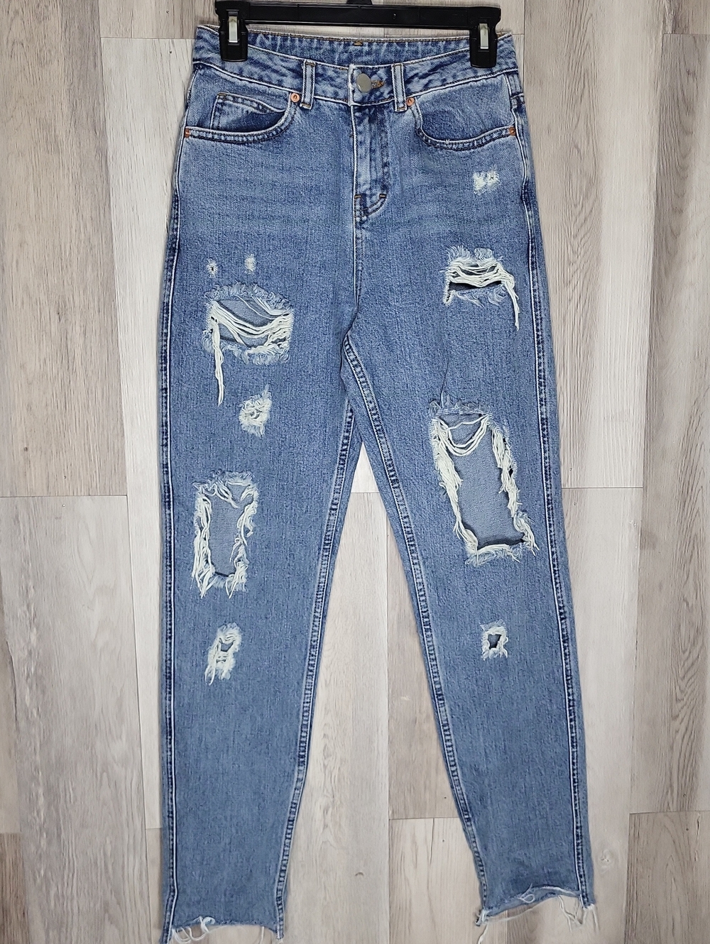 ASOS High Rise Distressed Jeans‎ Womens 26 Raw Hem Denim 26x30 Altered Tapered